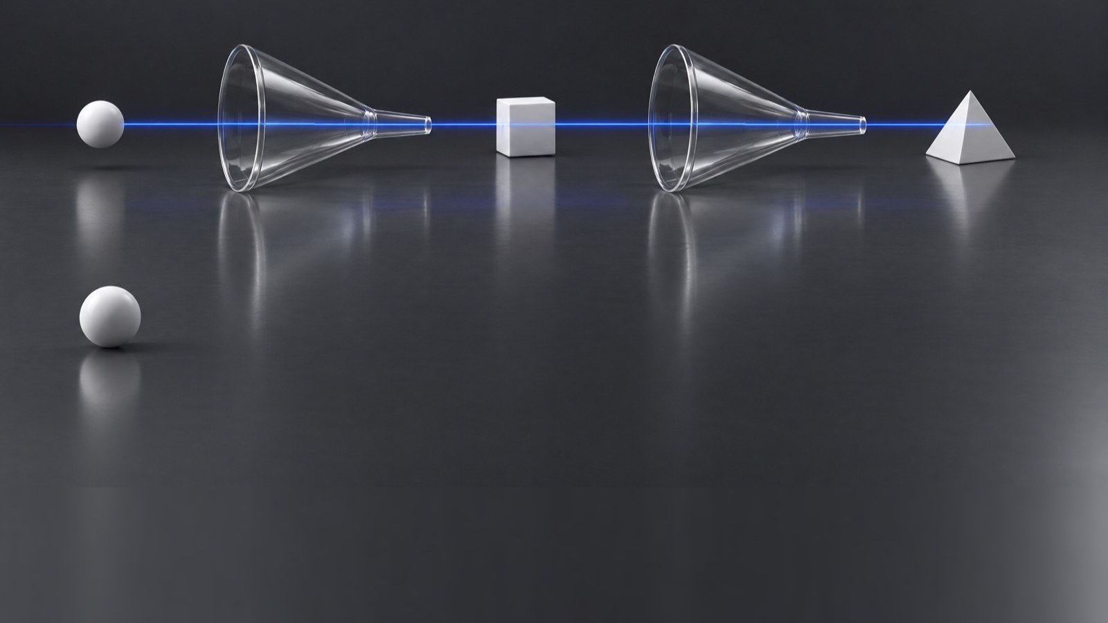 Anomaly Upload Validator: a beam of light passes a sphere through two glass funnels, turning it into a cube and then a pyramid, one shape per taxonomy